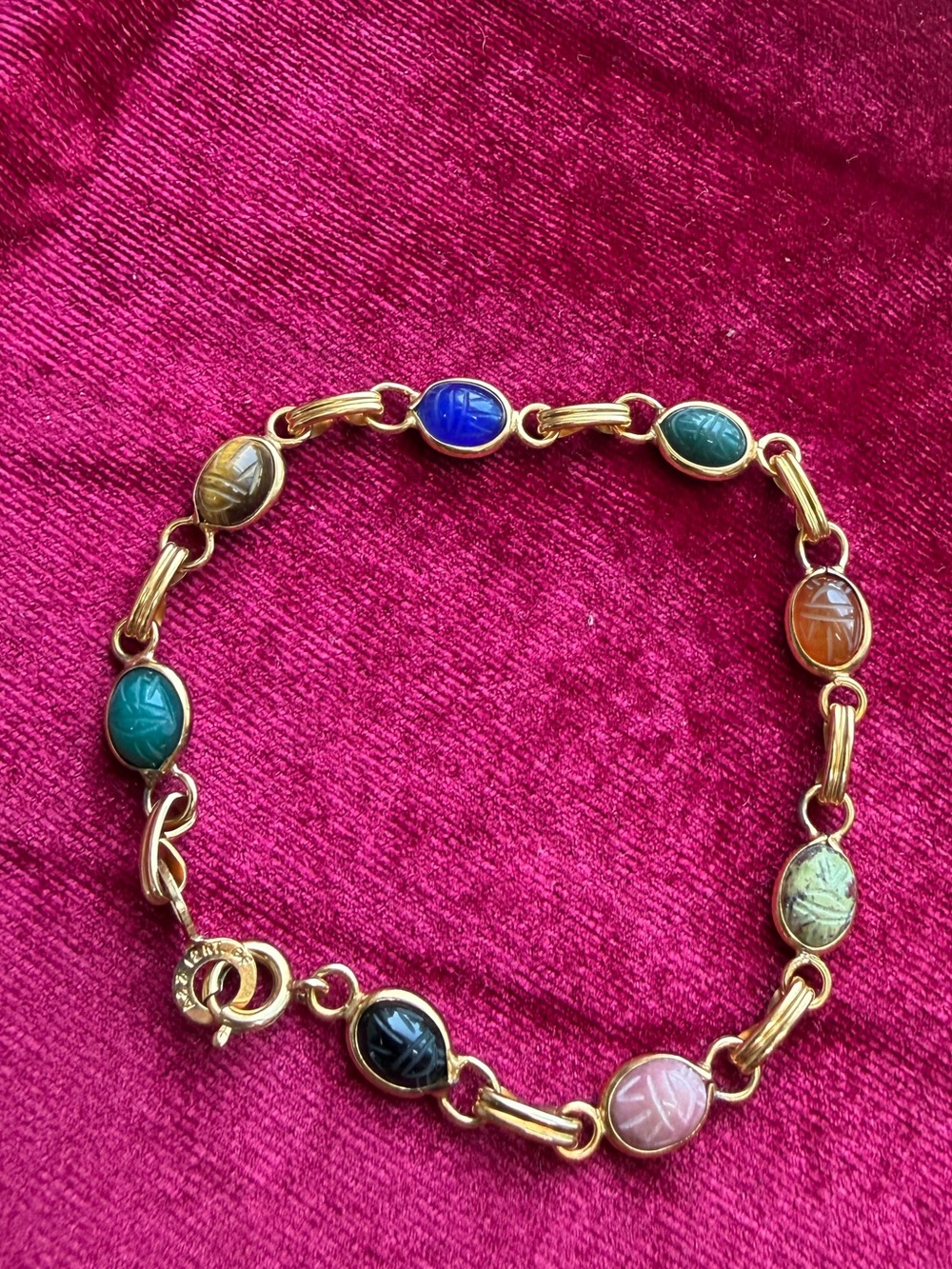 12k Gold Filled Jade Scarab Bracelet - Picture 3 of 7